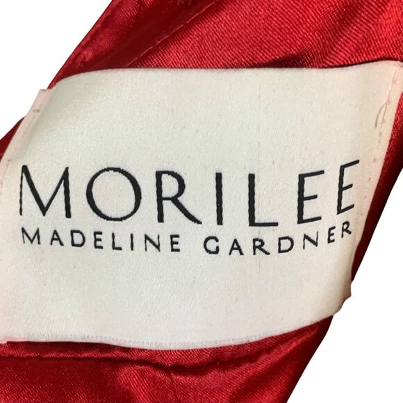 Elegant Beaded Red Satin Mermaid Larissa Gown Spaghetti Straps Flared Hem Size 6 - Picture 15 of 15